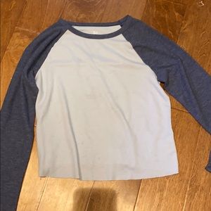 dark blue and light blue shirt